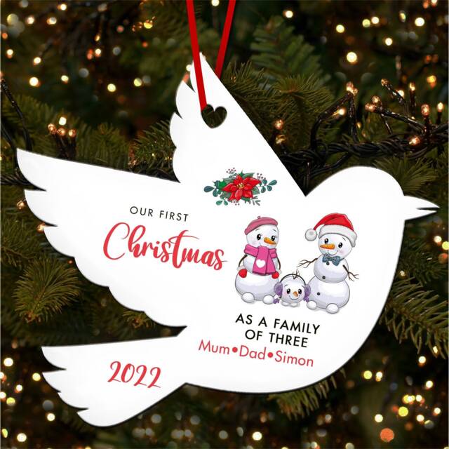 First As A Family Snowman Names Personalised Christmas Tree Ornament Decoration