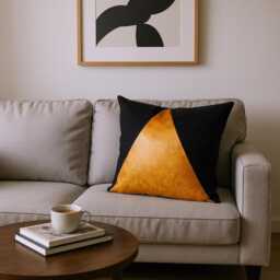 Oscar Camel & Black Triangle Lumbar Pillow - Modern Color Block Cushion - thumbnail 4