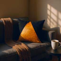 Oscar Camel & Black Triangle Lumbar Pillow - Modern Color Block Cushion - thumbnail 1