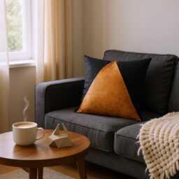 Oscar Camel & Black Triangle Lumbar Pillow - Modern Color Block Cushion - thumbnail 2