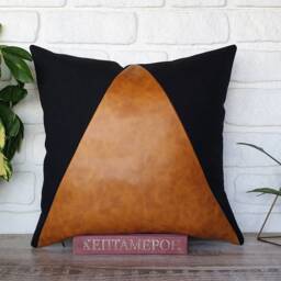 Oscar Camel & Black Triangle Lumbar Pillow - Modern Color Block Cushion - thumbnail 3