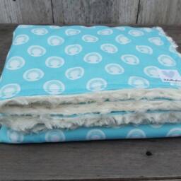 Turquoise Horseshoe Baby Blanket Cotton & Ivory Rosebud Minky - thumbnail 4