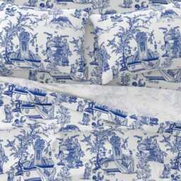 Classical Toile Sheets - Garden By Chicca_Besso Indigo Blue Traditional Cotton Sateen Sheet Set Bedding Spoonflower - thumbnail 3