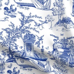 Classical Toile Sheets - Garden By Chicca_Besso Indigo Blue Traditional Cotton Sateen Sheet Set Bedding Spoonflower - thumbnail 4