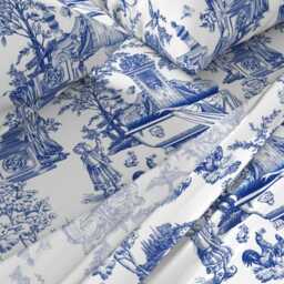 Classical Toile Sheets - Garden By Chicca_Besso Indigo Blue Traditional Cotton Sateen Sheet Set Bedding Spoonflower - thumbnail 2