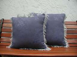 Silver Fringe Pillows, Blue Throw Pillow Set, Damask Floral Fabric, & Toss Covers - thumbnail 1