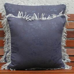 Silver Fringe Pillows, Blue Throw Pillow Set, Damask Floral Fabric, & Toss Covers - thumbnail 2