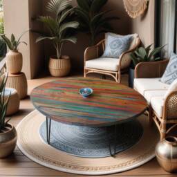 Oval Coffee Table Hand Painted Unique Tropical Sunset Colours One Of A Kind Coastal Art Statement Piece Wood Top Hair Pin Or Legs - thumbnail 1