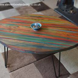 Oval Coffee Table Hand Painted Unique Tropical Sunset Colours One Of A Kind Coastal Art Statement Piece Wood Top Hair Pin Or Legs - thumbnail 3