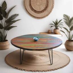 Oval Coffee Table Hand Painted Unique Tropical Sunset Colours One Of A Kind Coastal Art Statement Piece Wood Top Hair Pin Or Legs - thumbnail 2