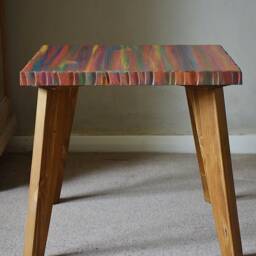 Oval Coffee Table Hand Painted Unique Tropical Sunset Colours One Of A Kind Coastal Art Statement Piece Wood Top Hair Pin Or Legs - thumbnail 4