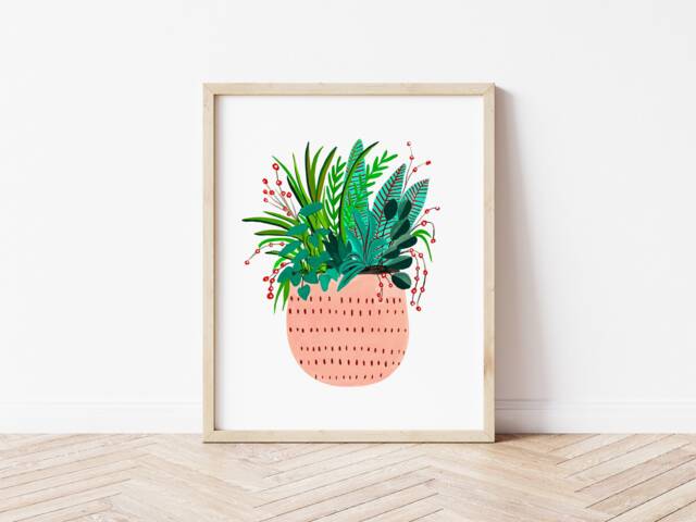 Peach Potted Plant, Botanical Wall Art, Boho Minimalist Bohemian Art Print, Plant House Plant Home Decorfor Mother - image 1