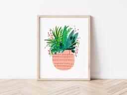Peach Potted Plant, Botanical Wall Art, Boho Minimalist Bohemian Art Print, Plant House Plant Home Decorfor Mother - thumbnail 1