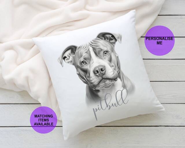 Personalised Pit Bull Cushion, Dog Breed Gift, Personalised Soft Furnishings