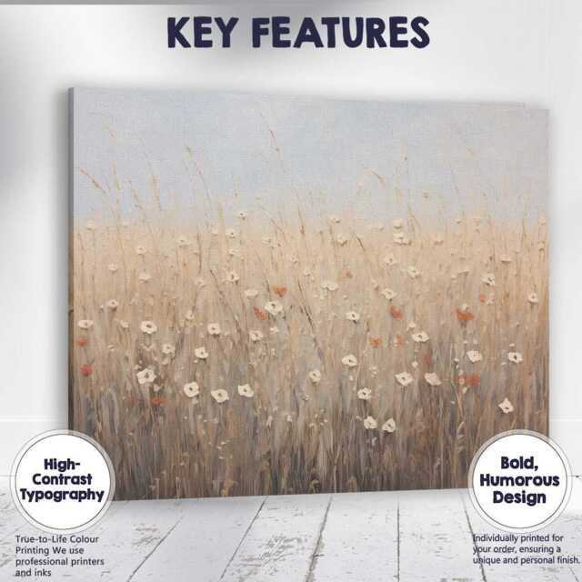 Neutral Wildflower Meadow Textured Botanical Landscape Canvas Wall Art Print Decor Picture Ready To Hang - image 1
