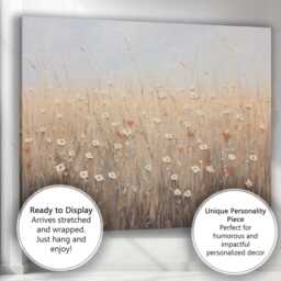 Neutral Wildflower Meadow Textured Botanical Landscape Canvas Wall Art Print Decor Picture Ready To Hang - thumbnail 3