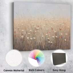 Neutral Wildflower Meadow Textured Botanical Landscape Canvas Wall Art Print Decor Picture Ready To Hang - thumbnail 2