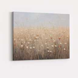 Neutral Wildflower Meadow Textured Botanical Landscape Canvas Wall Art Print Decor Picture Ready To Hang - thumbnail 4