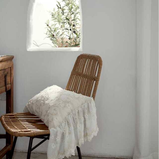 French Country Embroidered Cotton Pillow Cover, Ruffled Edge Farmhouse Decor - image 1