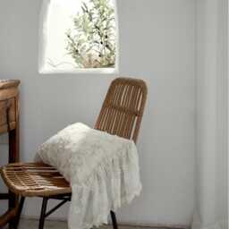 French Country Embroidered Cotton Pillow Cover, Ruffled Edge Farmhouse Decor - thumbnail 1