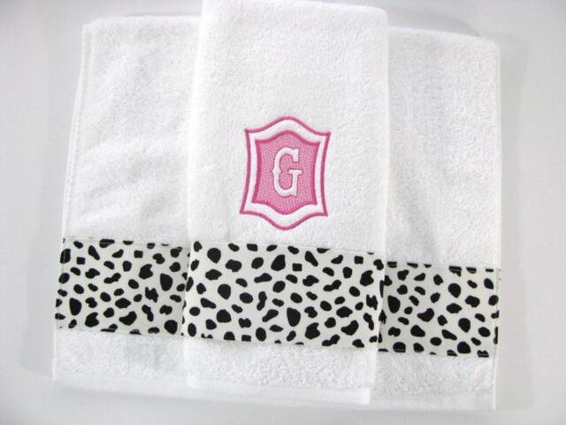 Personalized Embroidered Towel Spotted Trim, Custom Monogram - image 1