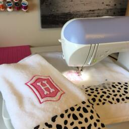 Personalized Embroidered Towel Spotted Trim, Custom Monogram - thumbnail 3