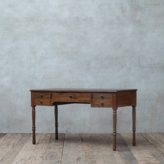 Reclaimed Teak Wood Desk Rustic Home Office Writing Desk With 5 Drawers - image 1