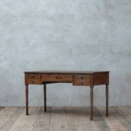 Reclaimed Teak Wood Desk Rustic Home Office Writing Desk With 5 Drawers - thumbnail 1