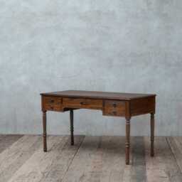 Reclaimed Teak Wood Desk Rustic Home Office Writing Desk With 5 Drawers - thumbnail 3