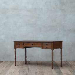 Reclaimed Teak Executive Desk With 5 Drawers Vintage Turned Legs, Solid Wood Office Furniture - thumbnail 2