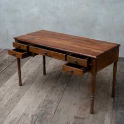 Reclaimed Teak Executive Desk With 5 Drawers Vintage Turned Legs, Solid Wood Office Furniture - thumbnail 3