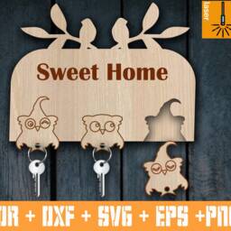 Owls Key Holder. Key Keeper Laser Cut Template. Cnc File. Vector Cnc. Laser Eps. File Svg. File Dxf. Dxf. Vector. Cnc - thumbnail 2