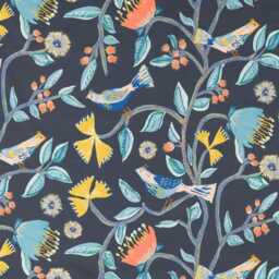 Birds Of Paradise Cafe Curtains Indigo Floral Block Print, Vintage Look - thumbnail 2