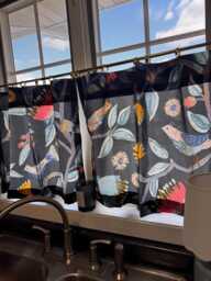 Birds Of Paradise Cafe Curtains Indigo Floral Block Print, Vintage Look
