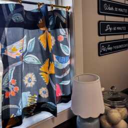Birds Of Paradise Cafe Curtains Indigo Floral Block Print, Vintage Look - thumbnail 4