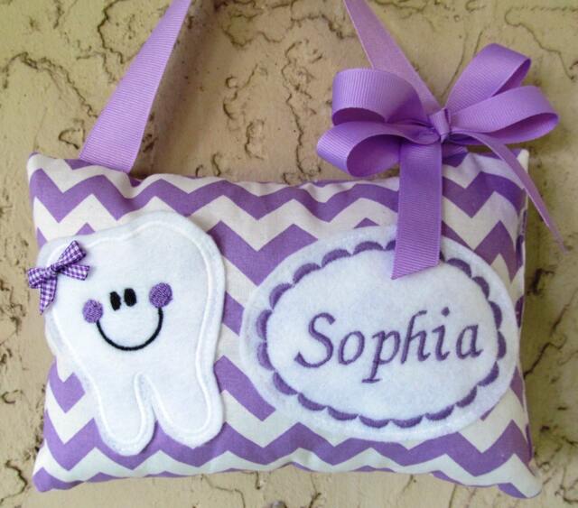 Personalized Tooth Fairy Pillow, Children's Keepsake, Custom Holder, Kids Gift, Lavender Chevron Pillow
