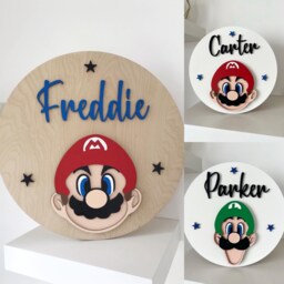 Wooden Handpainted Personalised Super Mario Inspired Name Plaque/Sign Boys Girls Door Bedroom Wall Decor Accessories - thumbnail 1