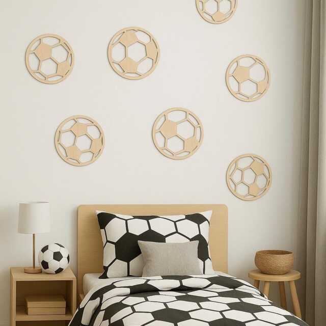 Wooden Football Wall Art - Footballs Decal Stickers Theme Bedroom Decor Soccer - image 1