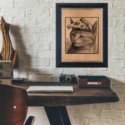 Vintage Cat Pizza Poster - Rustic Funny Animal Illustration, Antique Wall Art, Quirky Kitchen Decor - thumbnail 2