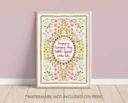 Scallop Edge Little Quiet Life Floral Quote Print, Live Slow Boho Wall Art, Mental Health Prints, Happy A5, A4, A3 - thumbnail 1