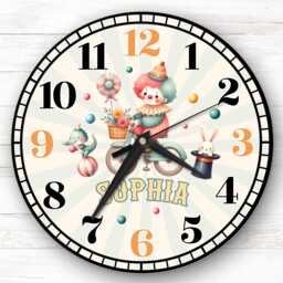 Circus Clown Bike Personalised Gift For Kid's Bedroom Clock - Kids Clock, Children's Decor, Custom Wall