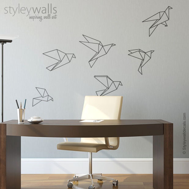 Origami Birds Wall Decal, Sticker Christmas Gift, Set Of 6 Geometric Cranes Decal For Office Home Decor Living Room - image 1