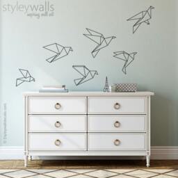 Origami Birds Wall Decal, Sticker Christmas Gift, Set Of 6 Geometric Cranes Decal For Office Home Decor Living Room - thumbnail 2