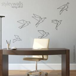 Origami Birds Wall Decal, Sticker Christmas Gift, Set Of 6 Geometric Cranes Decal For Office Home Decor Living Room - thumbnail 1