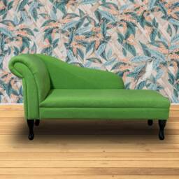 Handmade Plush Green Chaise Longue Classic Queen Anne Style - thumbnail 3
