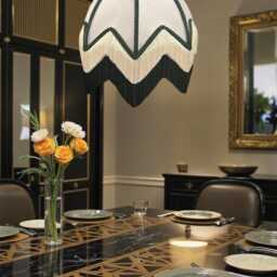 Bespoke Art Deco Lampshade With Dark Green & Cream Fringe, Handmade in The UK - thumbnail 2