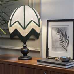 Bespoke Art Deco Lampshade With Dark Green & Cream Fringe, Handmade in The UK - thumbnail 3