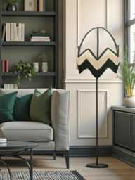 Bespoke Art Deco Lampshade With Dark Green & Cream Fringe, Handmade in The UK