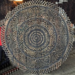 Round King Size Bed Bohemian Headboard Lotus Mandala Wooden Craved Carving Teak Wood Brown White Art Panel Wall Decor Thai Large 71 Inches - thumbnail 3