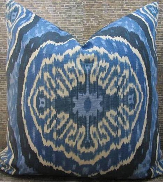 Designer Pillow Cover, Ikat, Batik, Indigo - image 1